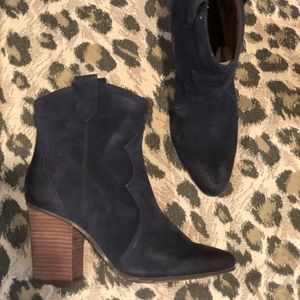 Blue suede western pull on bootie